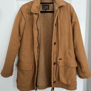 Womens OBEY Clothing Sherpa Camel Coat XS